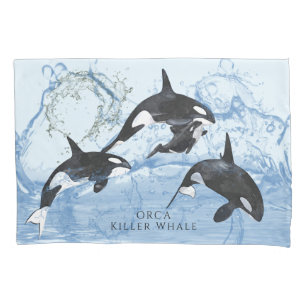 Incredible Black and White Watercolor Orcas Pillowcase