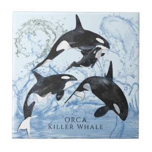Incredible Black and White Watercolor Orcas Tile