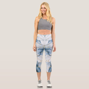 Incredible Colour Print Light Blue Marble Capri Leggings