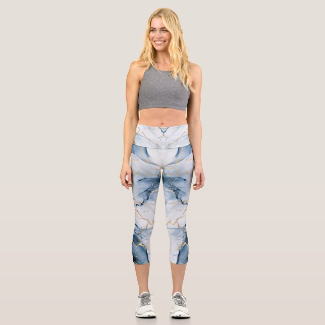Incredible Colour Print  Light Blue Marble Capri Leggings (Front)