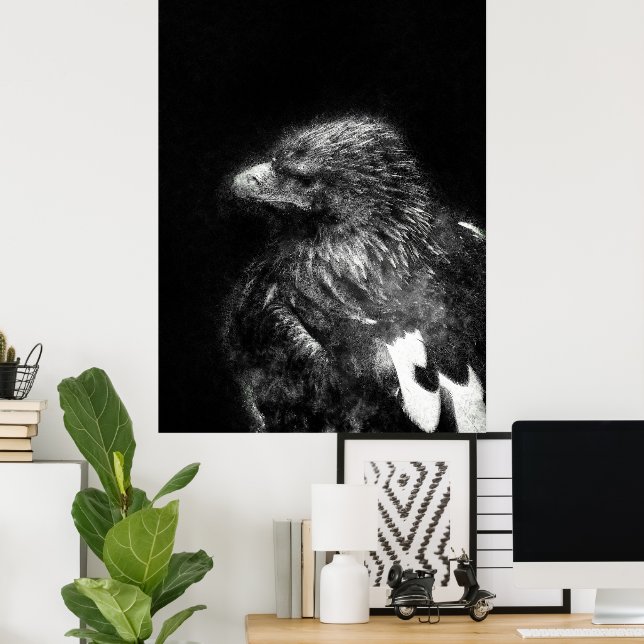 incredible eagle fine detail sketch art poster (Home Office)