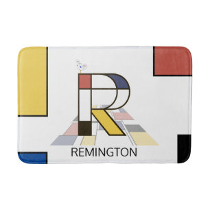 Incredible Neoplasticism Art Monogram. Letter R Bath Mat