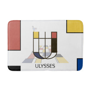 Incredible Neoplasticism Art Monogram. Letter U Bath Mat
