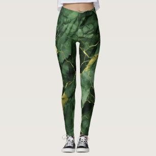 Incredible Print Of Coloured Green Marble Leggings