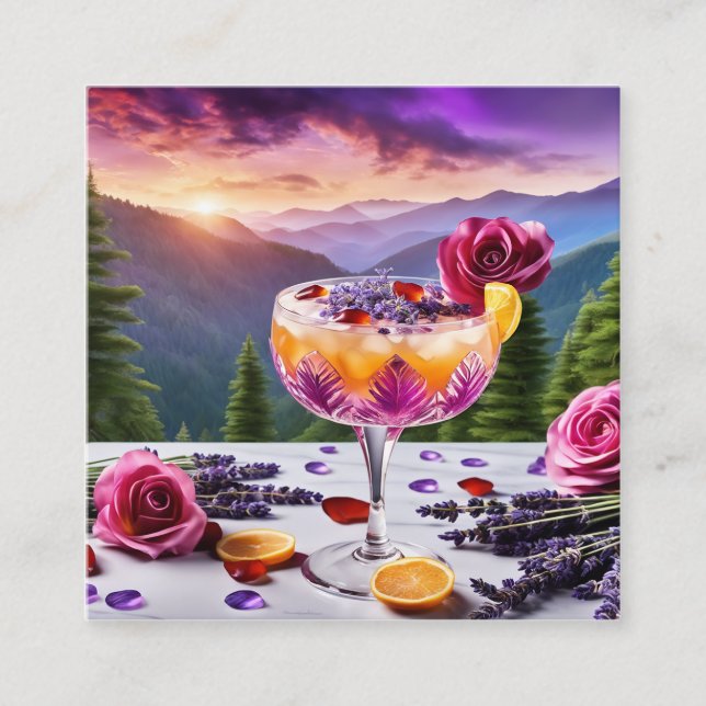 Incredible rose and lavender infused layered cockt square business card (Front)