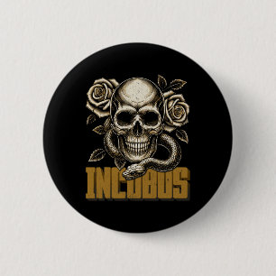 Incubus Skull And Snakes With Roses Dark Vintage H 6 Cm Round Badge