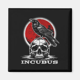 Incubus Skull With Moon And Crow Gothic Halloween Magnet