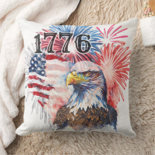 Independence Day 1776 American Flag and Eagle Cushion
