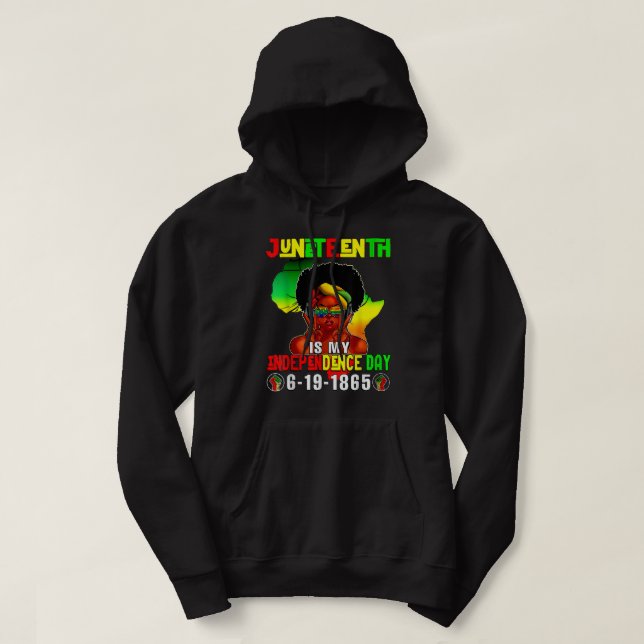 Independence Day Afro Melanin Natural Hair Junetee Hoodie (Design Front)