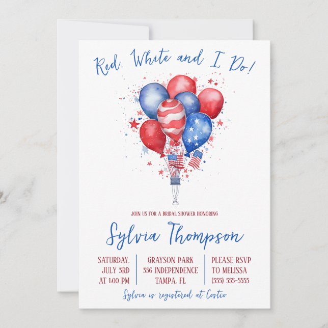 Independence Day, Balloons, Bridal Shower Invitation (Front)