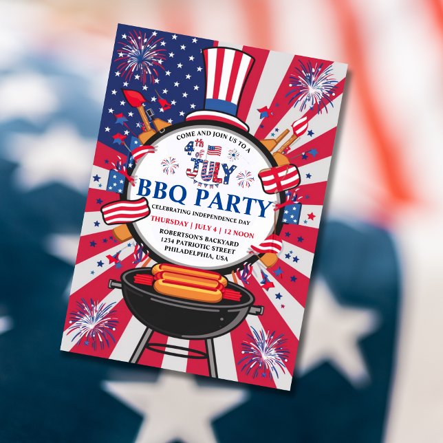 Independence Day BBQ 4th of July Party  Invitation (4th 0f July BBQ party invitation.)