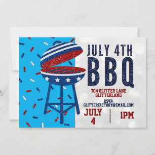 Independence Day BBQ July 4 Glitter Invitation