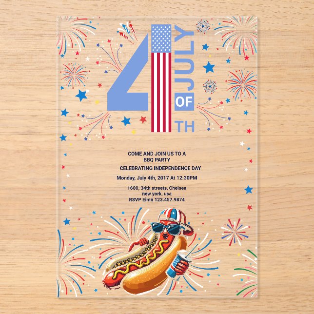 Independence Day BBQ Party Fireworks 4th of July  Acrylic Invitations (Front)