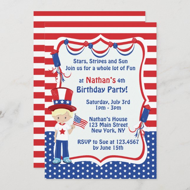 Independence Day Birthday Party Invitation (Front/Back)