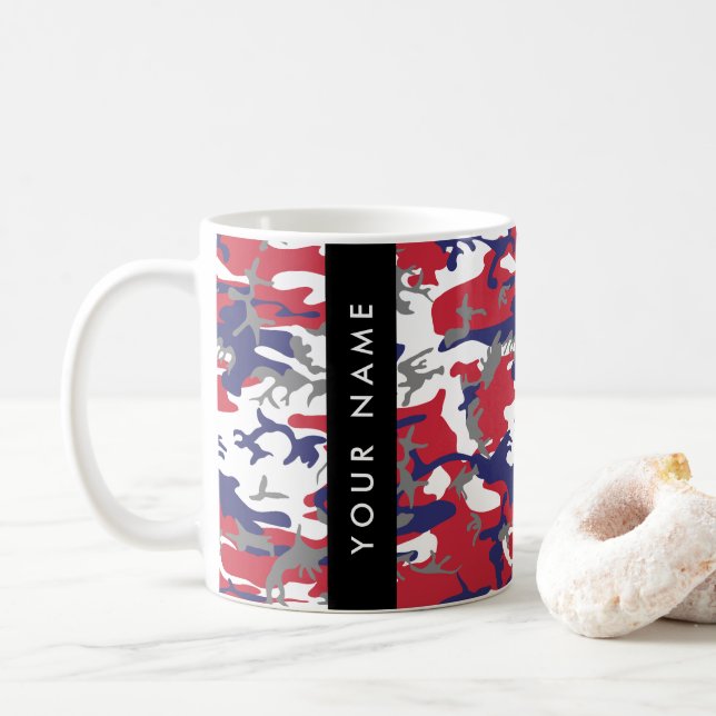 Independence day Camouflage Your name Personalise Coffee Mug (With Donut)