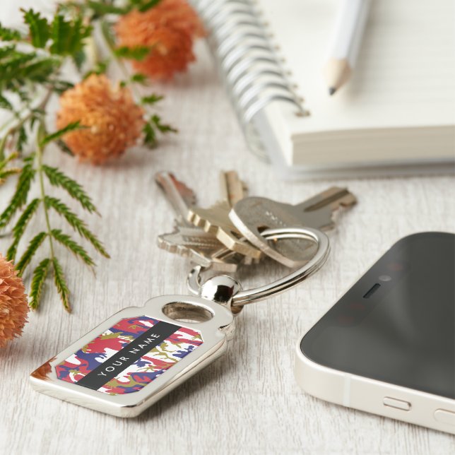 Independence day Camouflage Your name Personalise Key Ring (Side)