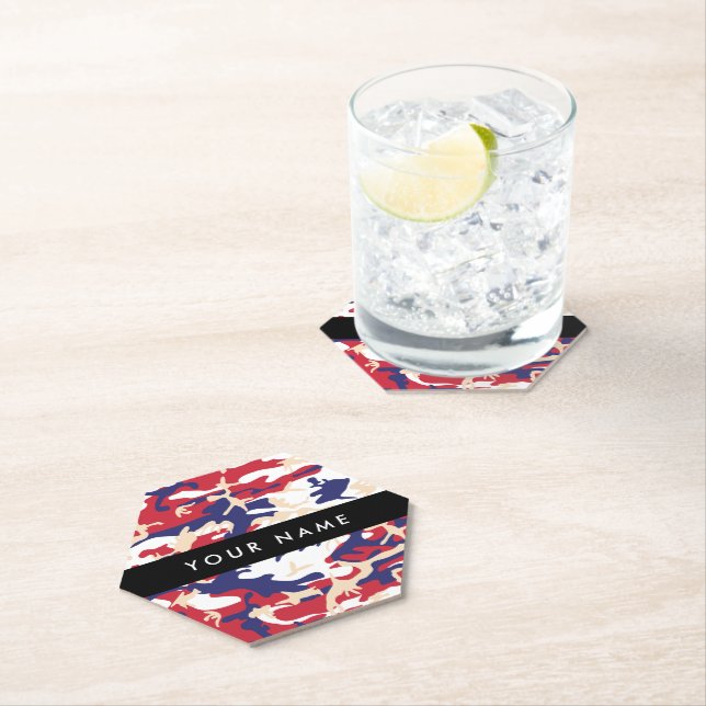 Independence day Camouflage Your name Personalise Paper Coaster (Insitu)