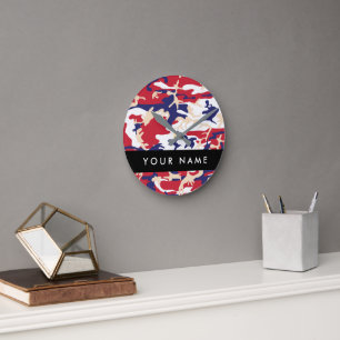 Independence day Camouflage Your name Personalise Round Clock