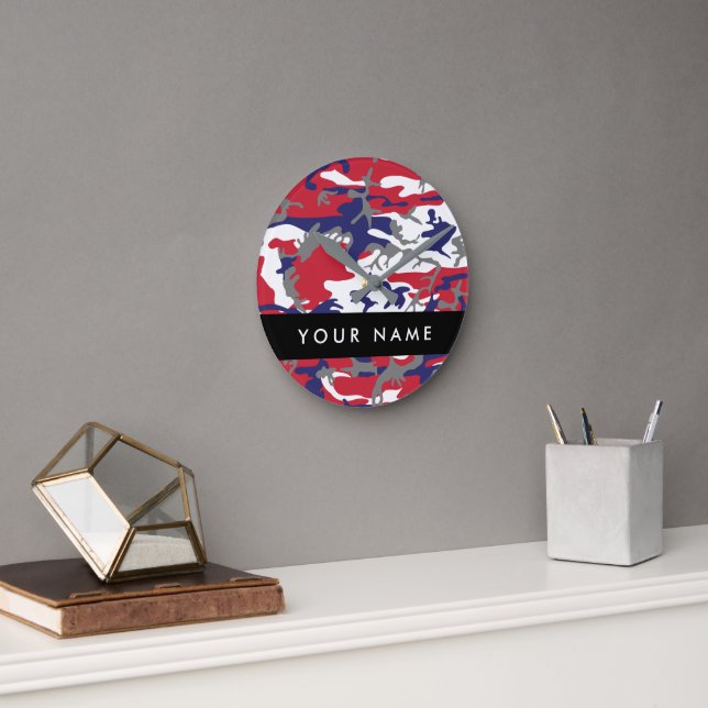 Independence day Camouflage Your name Personalise Round Clock (Office)