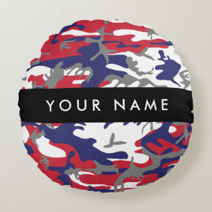Independence day Camouflage Your name Personalise Round Cushion