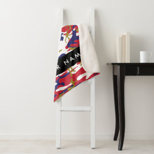 Independence day Camouflage Your name Personalise Sherpa Blanket