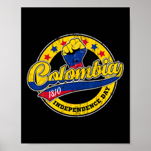 Independence Day Colombia Flag Retro Vintage Style Poster