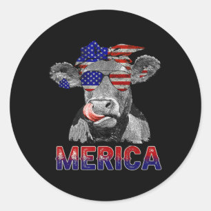 Independence Day Cow Merica 4th Of July Cows Lover Classic Round Sticker