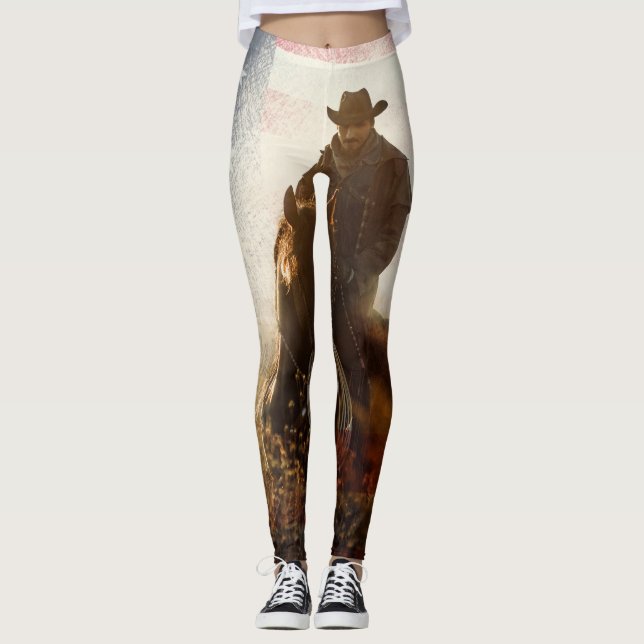 Independence Day cowboy image. Leggings (Front)