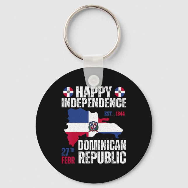 Independence Day Dominican Republic Flag And Map  Key Ring (Front)