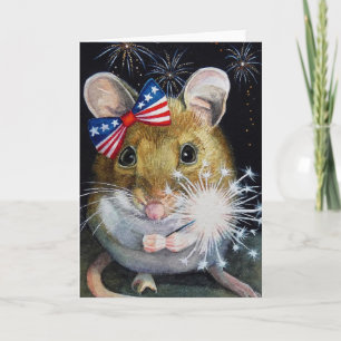 Independence Day Field Mouse No. 1 Watercolor Art Card