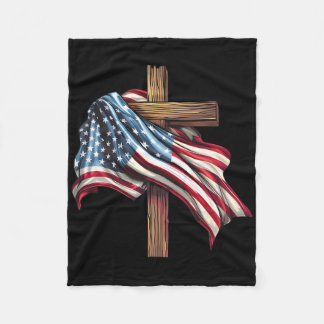 Independence Day Flag Cross Print Fleece Blanket