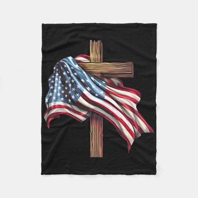 Independence Day Flag Cross Print  Fleece Blanket (Front)