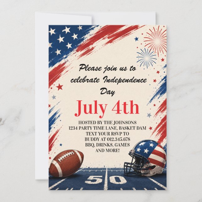 Independence Day fotball Background Art Invitation (Front)