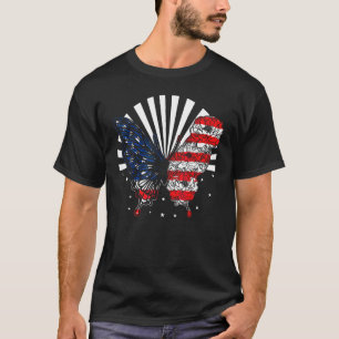 Independence Day Freedom America Flag Butterfly Ve T-Shirt