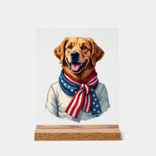 Independence Day Golden Retriever Vintage Shirt 3 Acrylic Sign