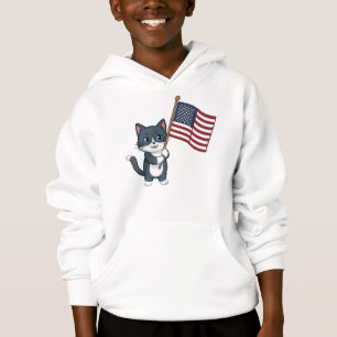 Independence Day Grey Cat  American Flag 