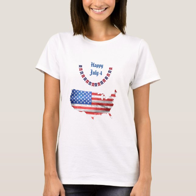 Independence Day July 4 American Flag USA Country T-Shirt (Front)