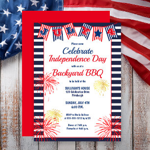 Independence Day July 4th Bunting Backyard BBQ  Invitation