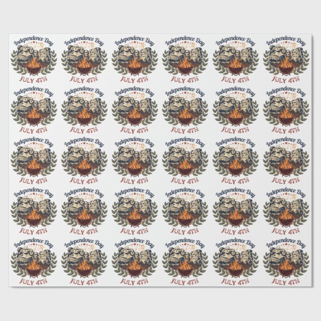 Independence Day Mount Rushmore July 4th Wrapping Paper (Flat)