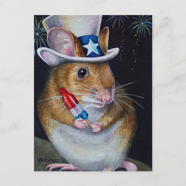 Independence Day Mouse No. 2 Watercolor Art Postcard (Front)
