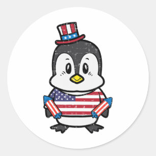 Independence Day Penguin 4th July America Toddler  Classic Round Sticker