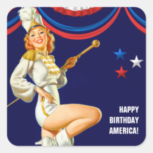 Independence Day Pin-up  Square Sticker