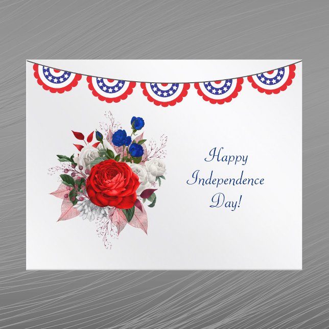 Independence Day Red White Blue Patriotic Floral Holiday Postcard (Creator Uploaded)