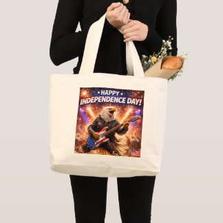 Independence Day rockstar dinosaur electric guitar Large Tote Bag