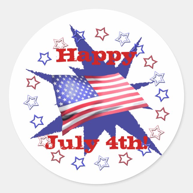 Independence Day Star Circle Classic Round Sticker (Front)