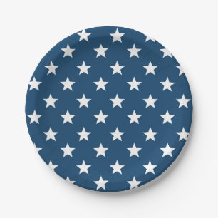 Independence Day Stars in White on Navy Blue Paper Plate