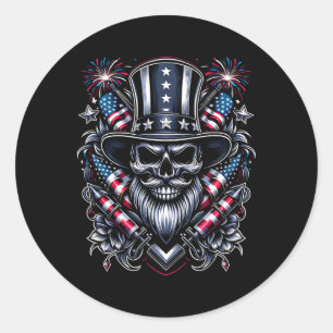 Independence Day Usa Patriot Bearded Skull! 4th Of Classic Round Sticker