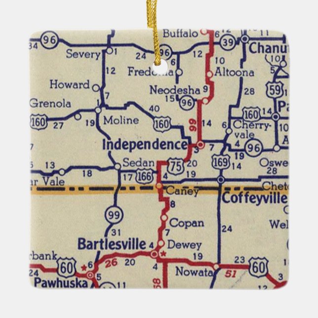 Independence KS Vintage Map Ceramic Ornament (Front)
