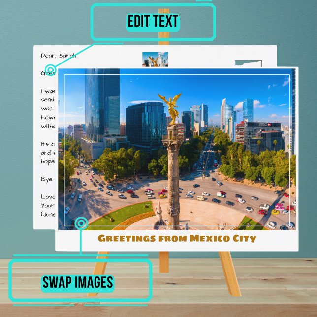 Independence Monument with Skyline Mexico City Postcard (Enjoy our customizable postcard)