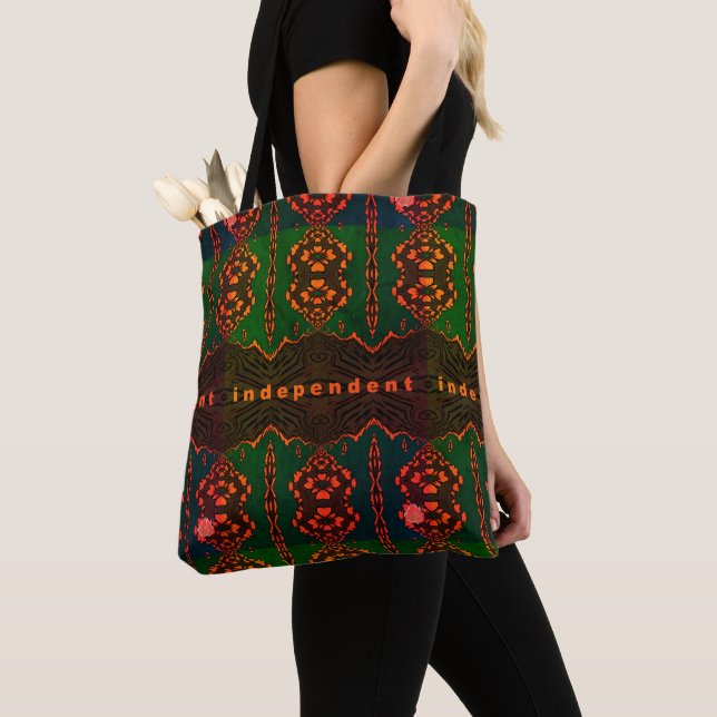 Independent and proud! in dark green and orange tote bag (Close Up)